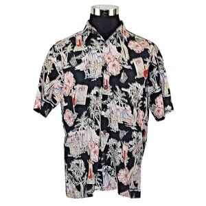 Koko Island Large Hula Hut Tiki Bar Lounge Floral Camp Aloha Hawaiian Shirt